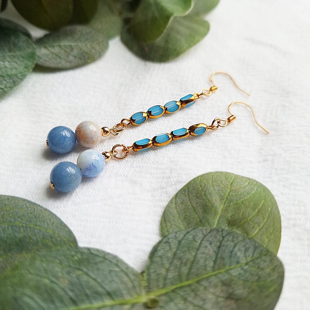 Porcelain & Aventurine Dangle Earrings – Coastal Grandmother, Boho Gold Jewelry - Picture 5 of 9